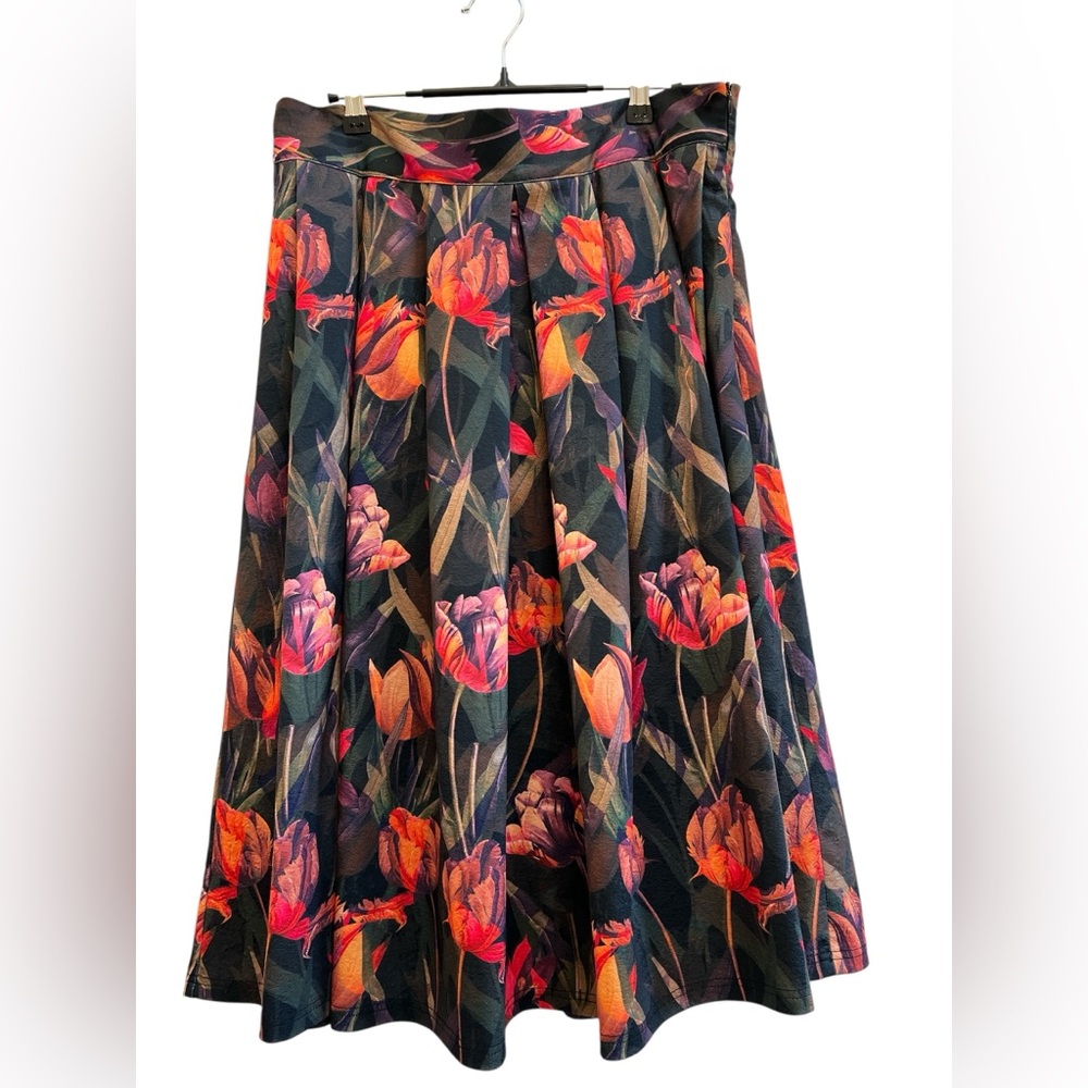 Smashed Lemon Botanical Floral Midi Skirt Dark Romantic Pleated EU XL US 12